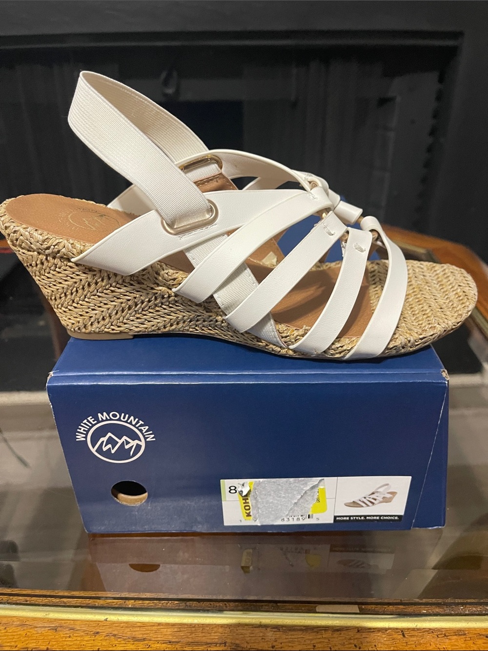 White Mountain White Strappy Espadrille Wedge Sandals